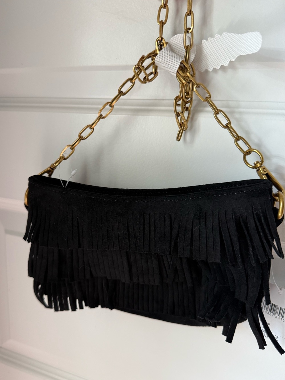 American Eagle Outfitters Black Fringe Wristlet with Gold Chain